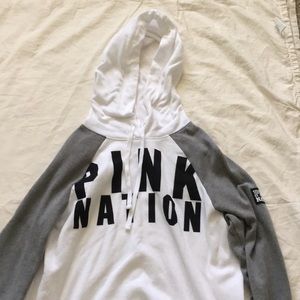 Pink cropped hoodie w/ distressed cut crop bottom